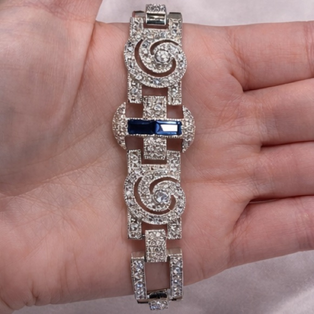 Elegant Silver-Tone Bracelet with Blue Stone Accent